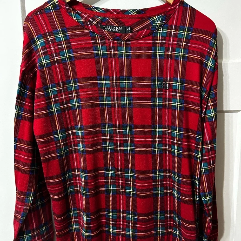LAUREN Ralph Lauren Red Tartan Plaid Long Sleeve Pajama shirt